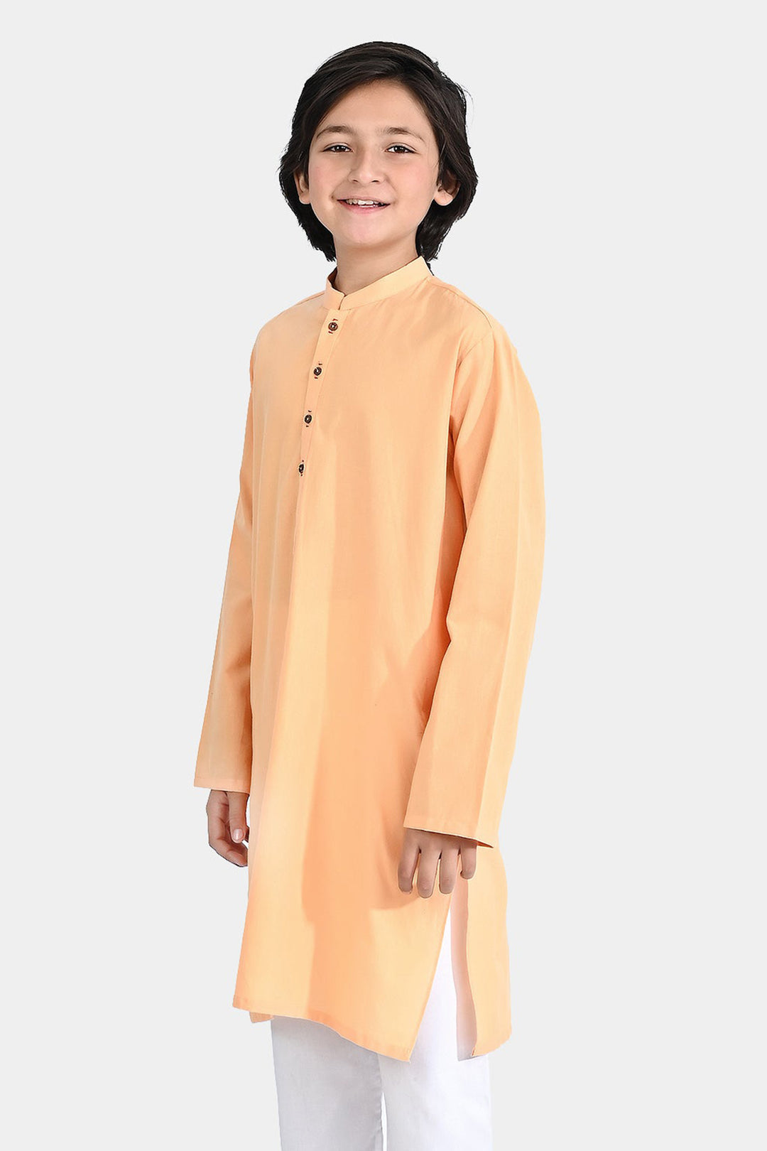 Boys Cotton Basic Kurta (Buff)-Buff Orange