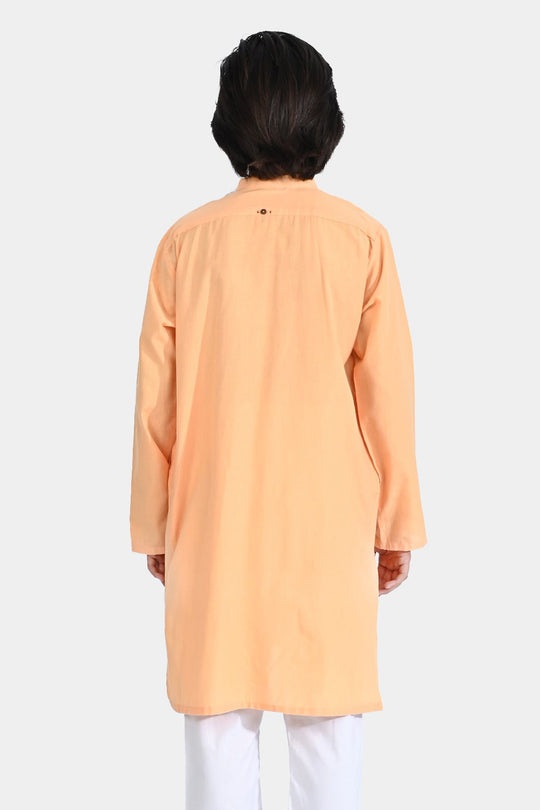 Boys Cotton Basic Kurta (Buff)-Buff Orange
