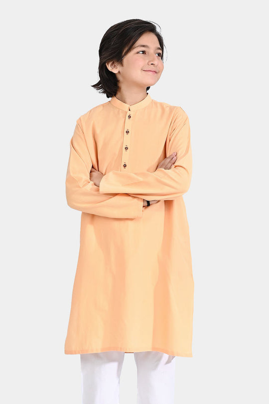 Boys Cotton Basic Kurta (Buff)-Buff Orange