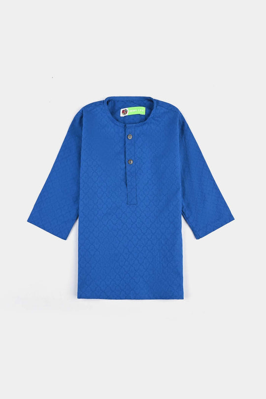 Infant Boys Cotton Basic Kurta (Ogee Pattern)-Blue