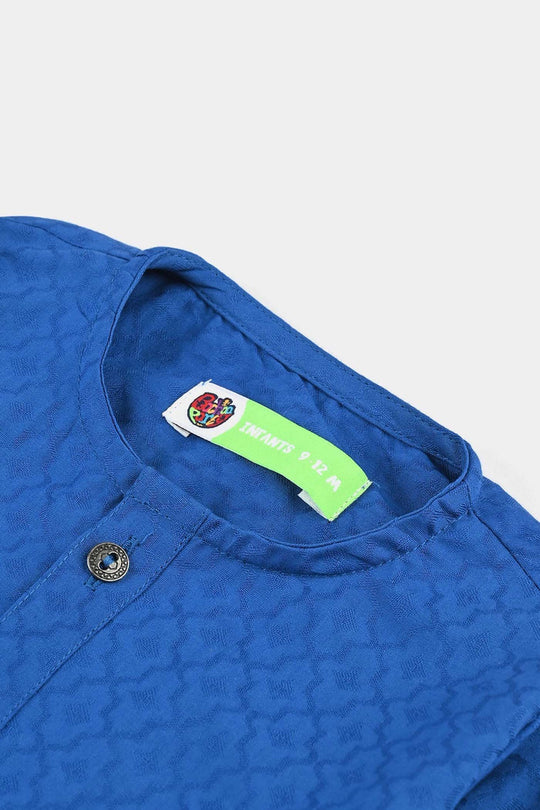 Infant Boys Cotton Basic Kurta (Ogee Pattern)-Blue