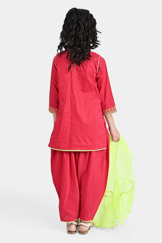 Girls Cotton 3Pcs Falak - Shock Pink