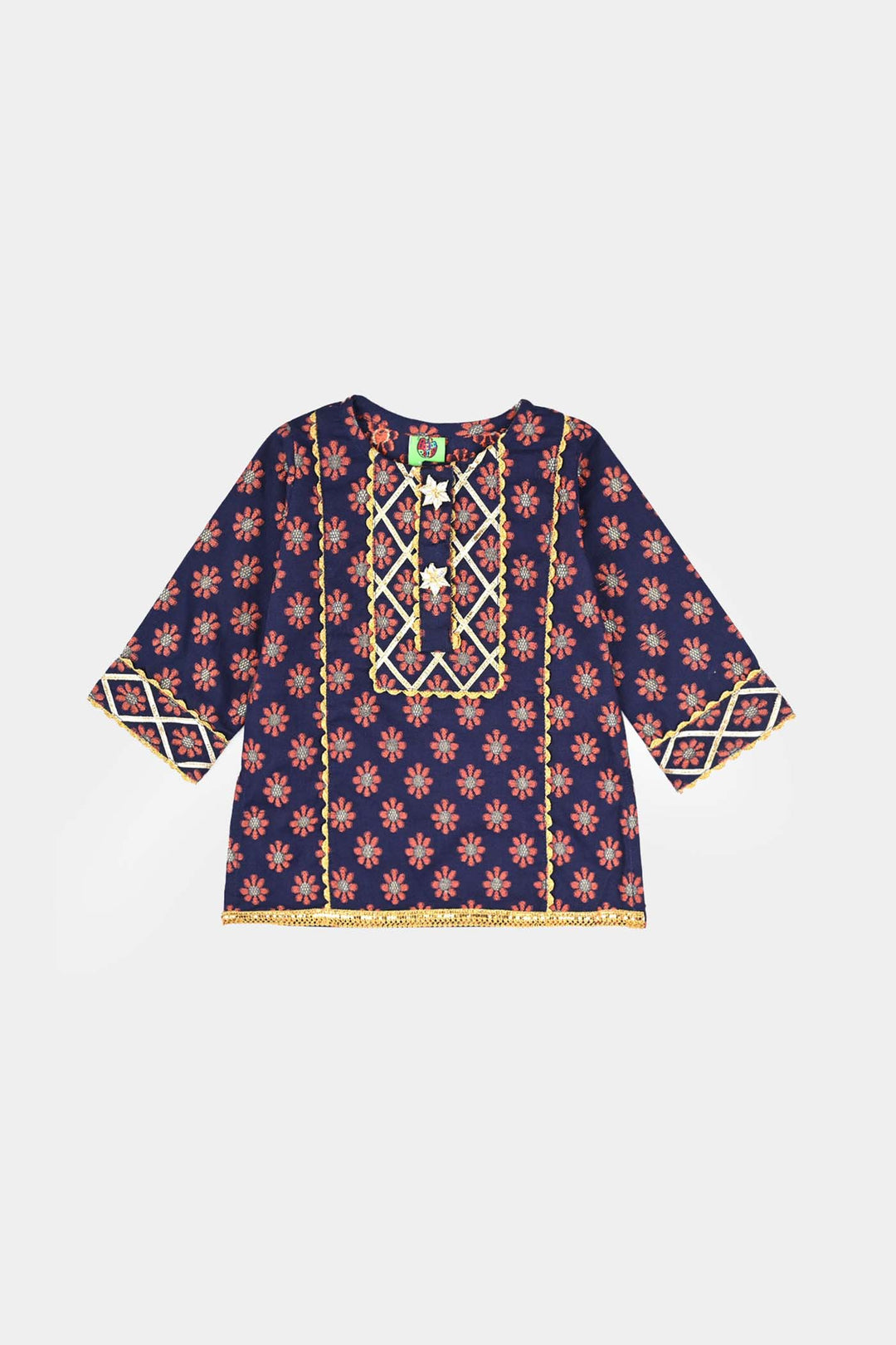 Infant Girls Jacquard Fancy 3Pcs Noor-Navy Blue