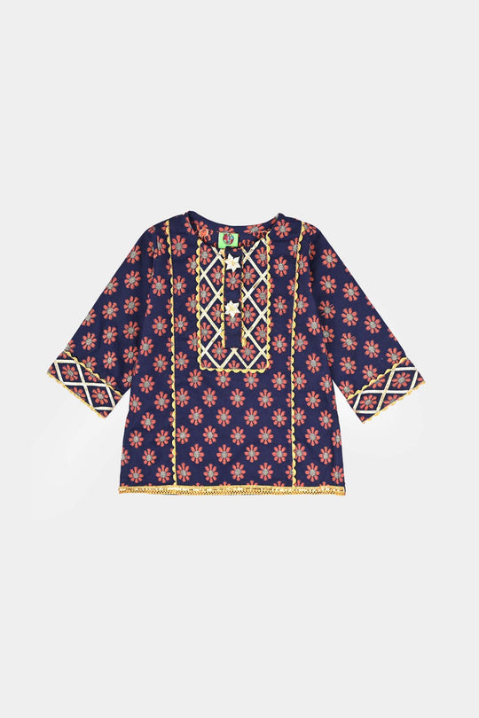 Infant Girls Jacquard Fancy 3Pcs Noor-Navy Blue