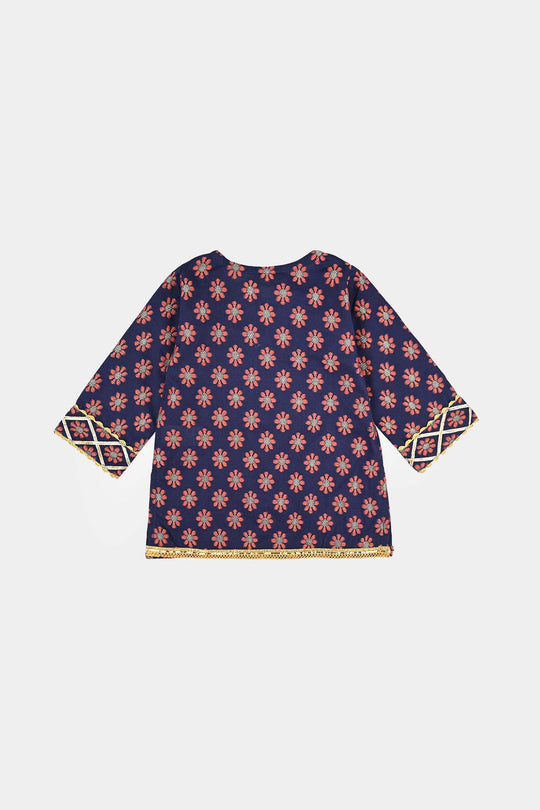 Infant Girls Jacquard Fancy 3Pcs Noor-Navy Blue