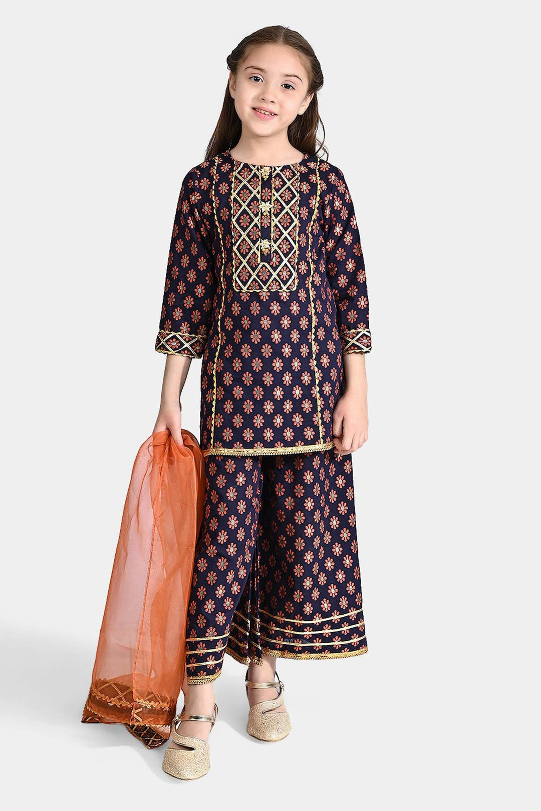 Girls Jacquard Fancy 3Pcs Noor-Navy Blue