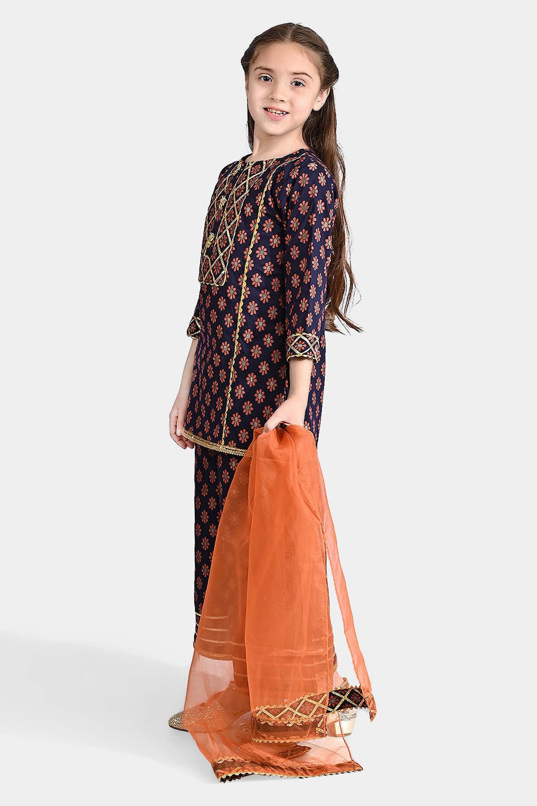 Girls Jacquard Fancy 3Pcs Noor-Navy Blue