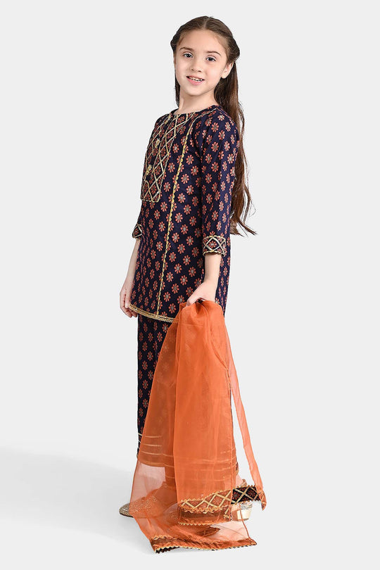 Girls Jacquard Fancy 3Pcs Noor-Navy Blue