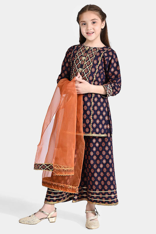 Girls Jacquard Fancy 3Pcs Noor-Navy Blue