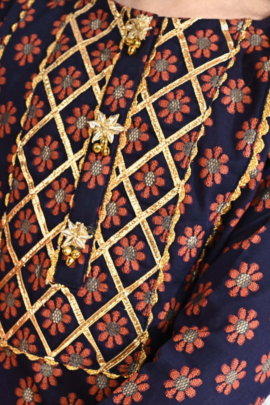 Girls Jacquard Fancy 3Pcs Noor-Navy Blue