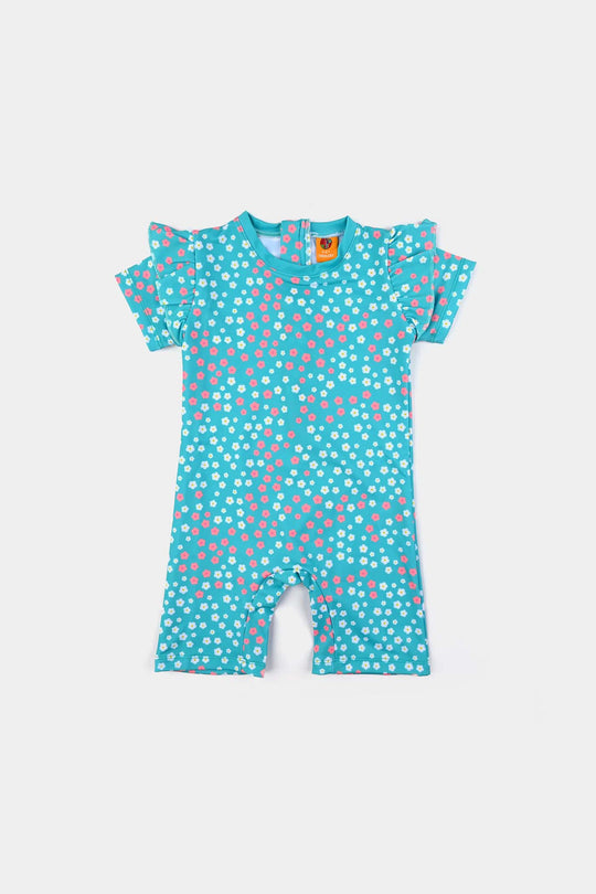 Girls Micro Fiber Jumper Suit Flower-Blue