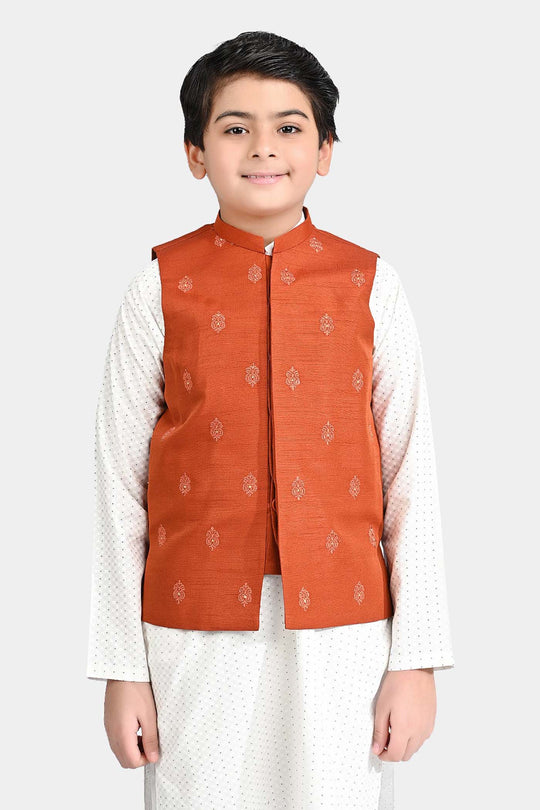 Boys Poly Viscose Waistcoat -Rust