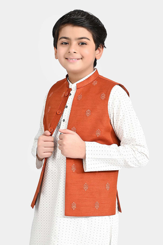 Boys Poly Viscose Waistcoat -Rust