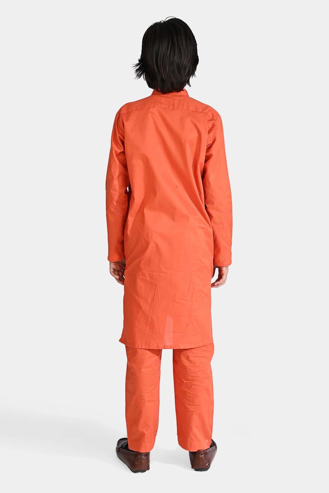 Boys Cotton Shalwar Suit (Tone On Tone)-Rust