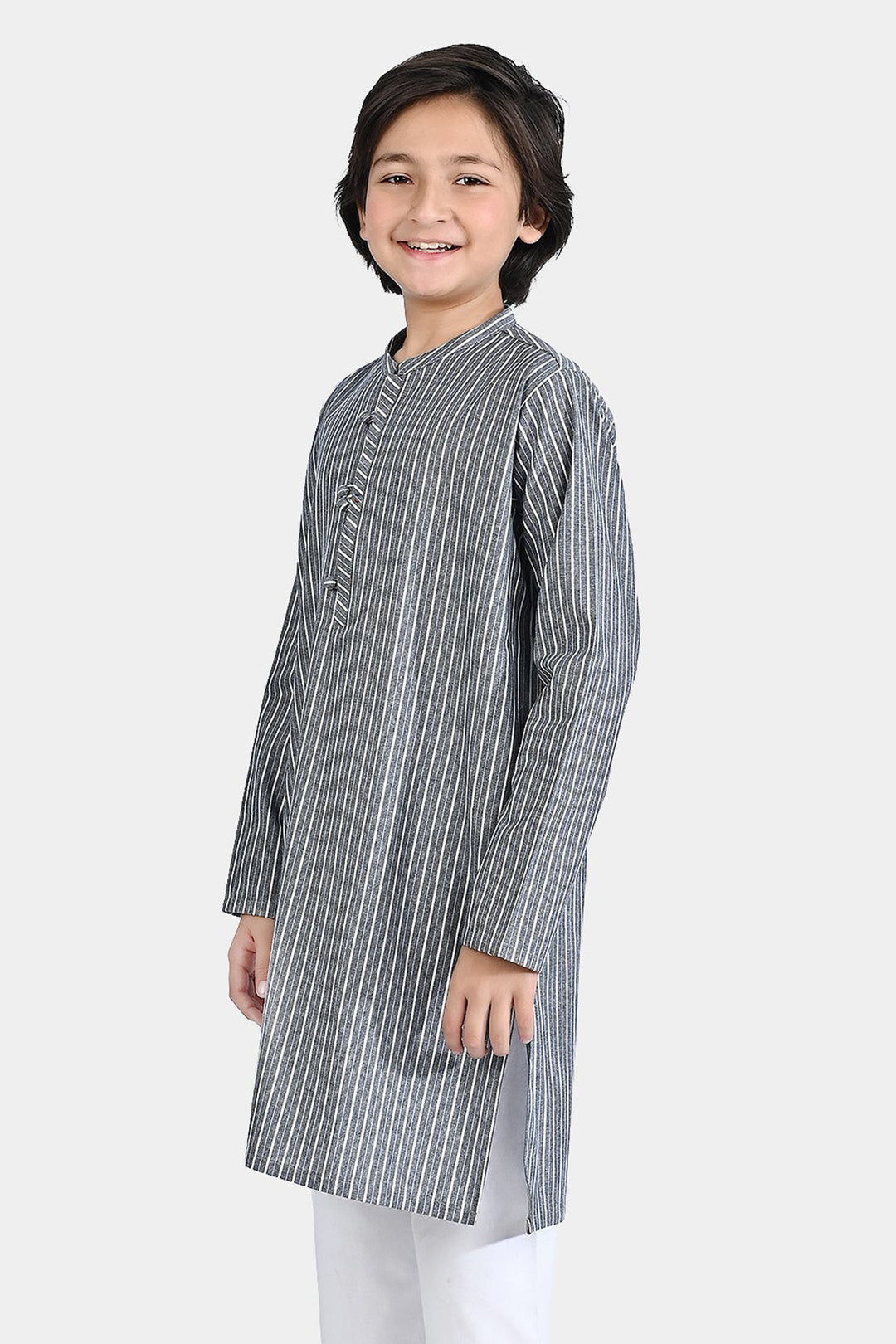 Boys Yarn Dyed Basic Kurta (Loop Style)- GREY