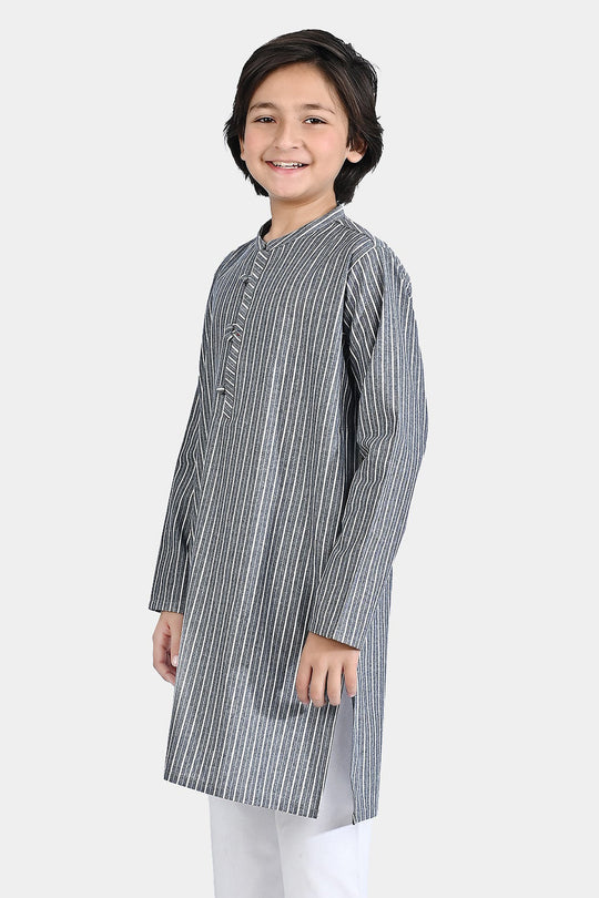 Boys Yarn Dyed Basic Kurta (Loop Style)- GREY