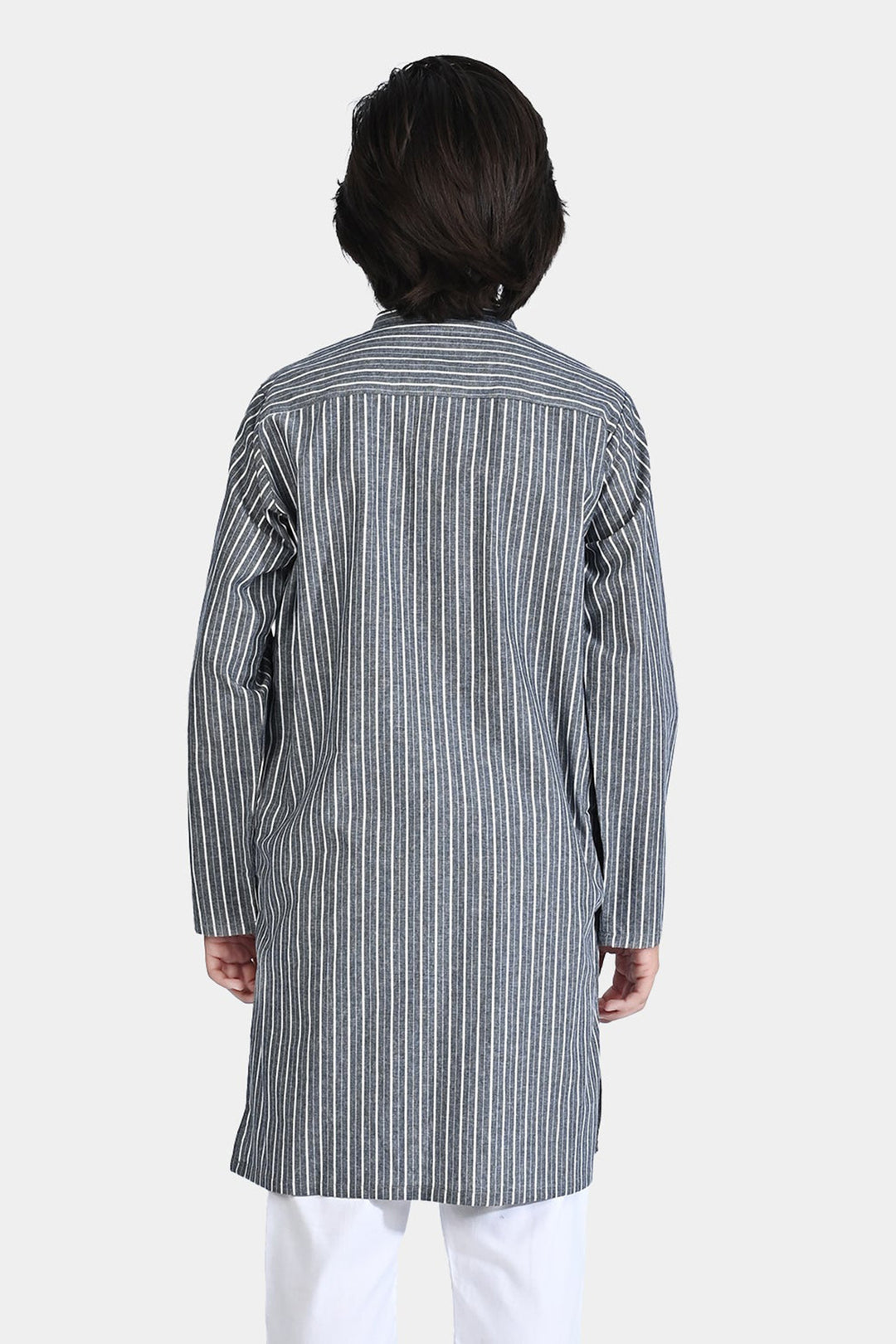 Boys Yarn Dyed Basic Kurta (Loop Style)- GREY