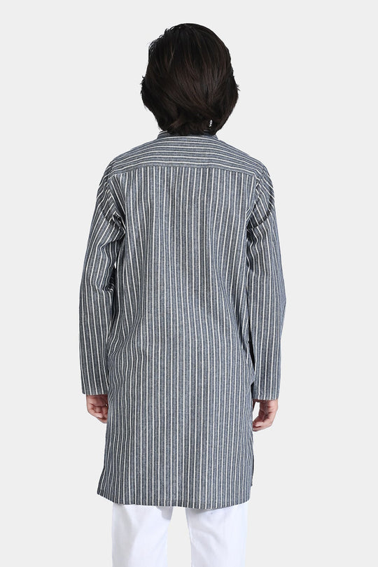 Boys Yarn Dyed Basic Kurta (Loop Style)- GREY