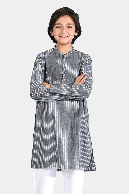 Boys Yarn Dyed Basic Kurta (Loop Style)- GREY