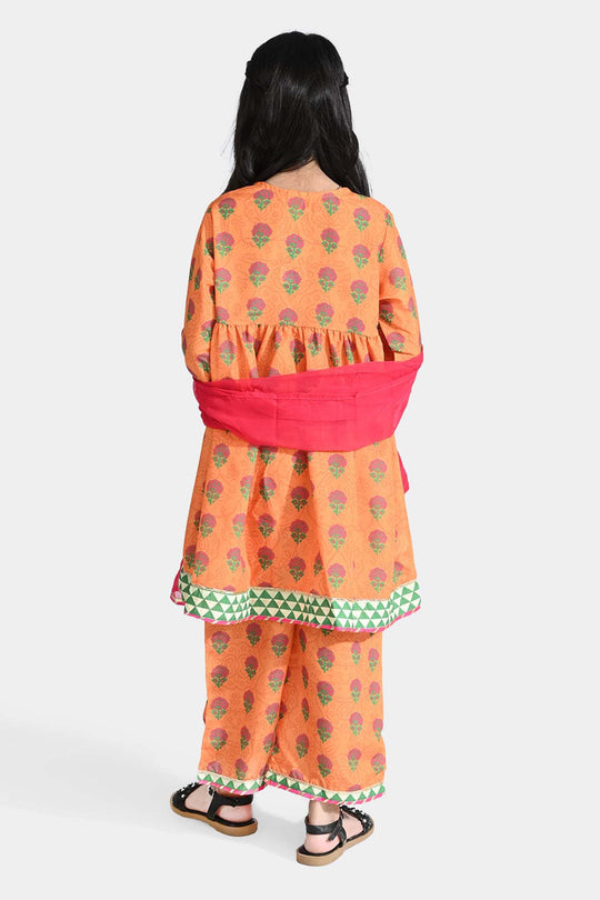 Girls poly cambric 3Pcs Suit Narangi-ORANGE