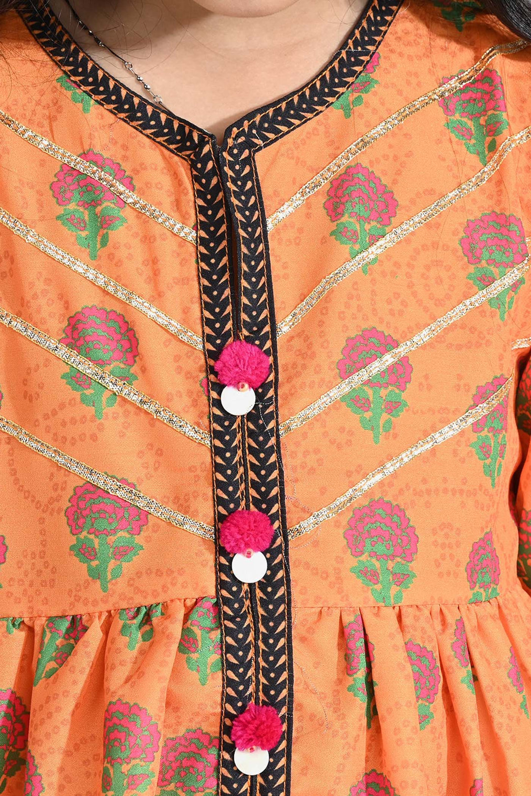 Girls poly cambric 3Pcs Suit Narangi-ORANGE