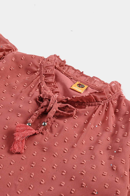 Girls Poly Cotton Casual Top-Peach