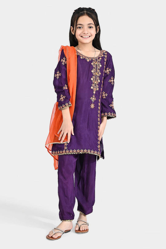 Girls Raw Silk 3 Pcs Huns-E-Jahaan-Purple