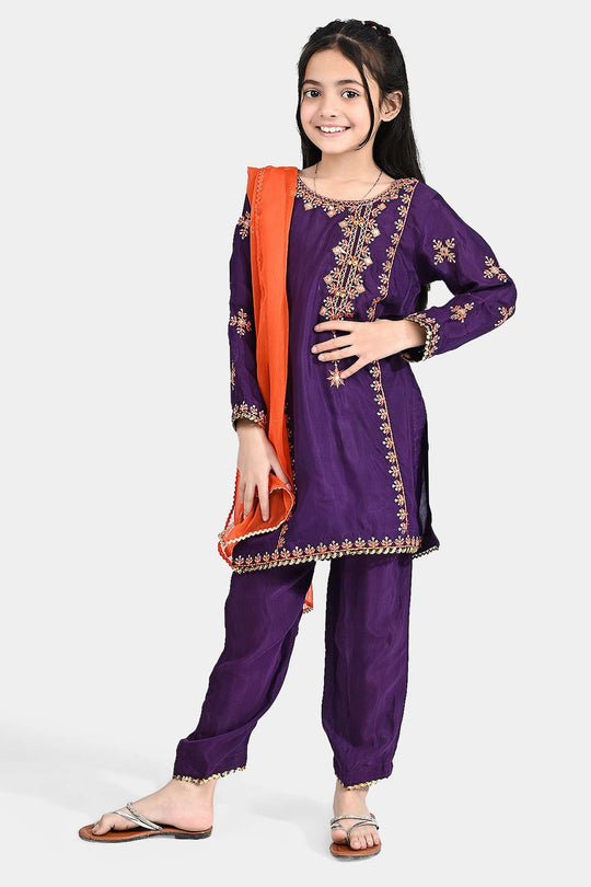 Girls Raw Silk 3 Pcs Huns-E-Jahaan-Purple
