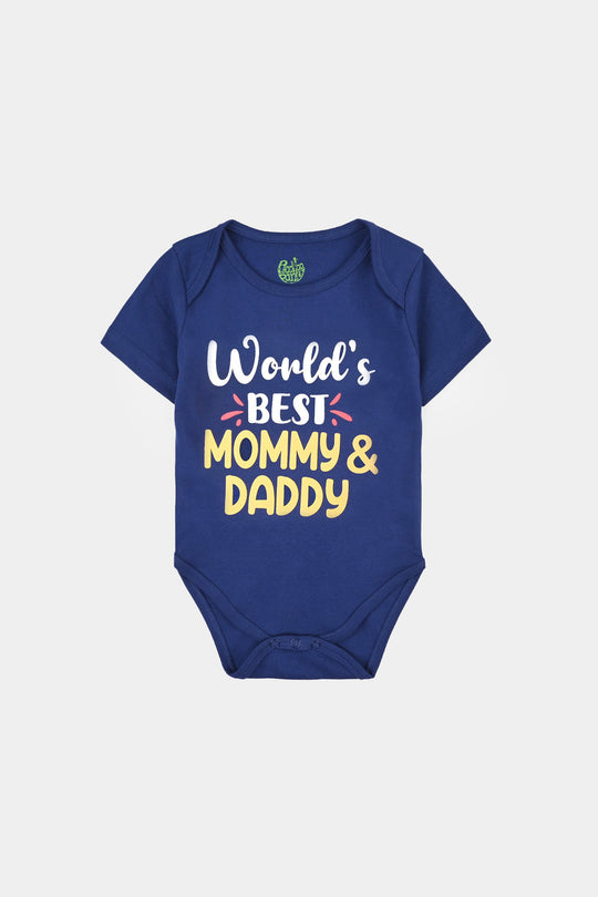 Infant Unisex Cotton Interlock Romper Mommy And Daddy-Sailor.Blue