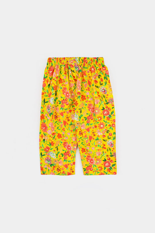 Infant Girls Cotton Printed 2 Pcs Vibrant-Yellow