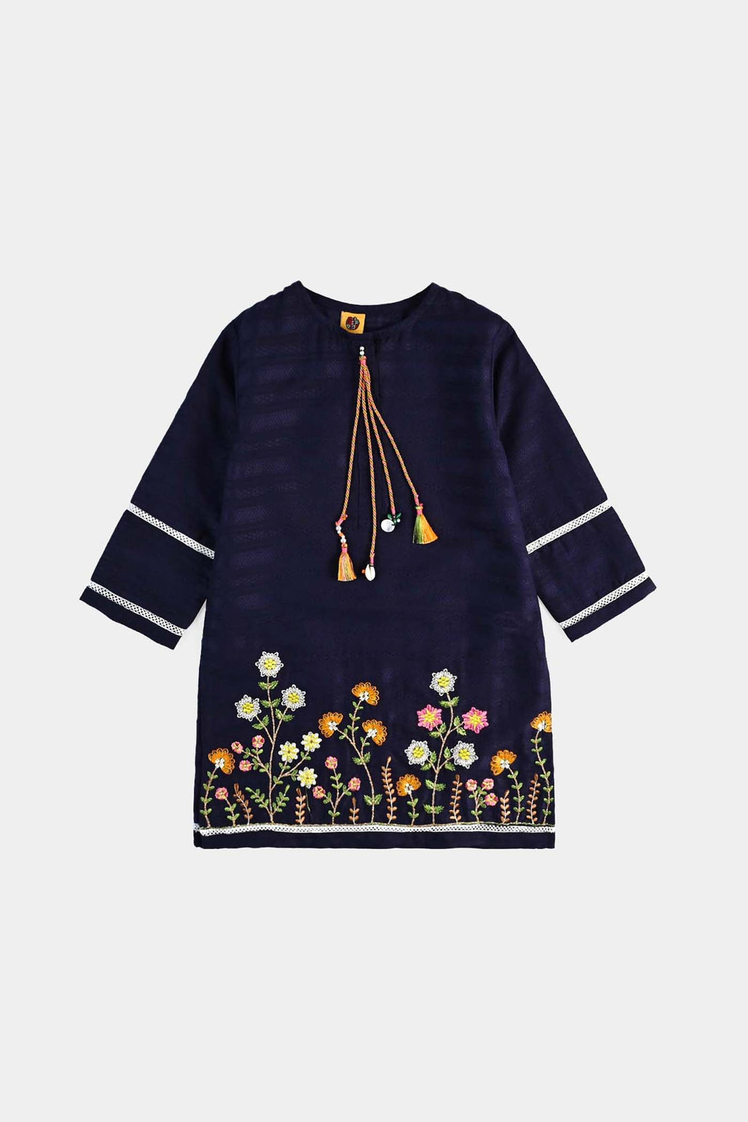 Girls Cotton Emb 2Pcs Garden-Navy Blue