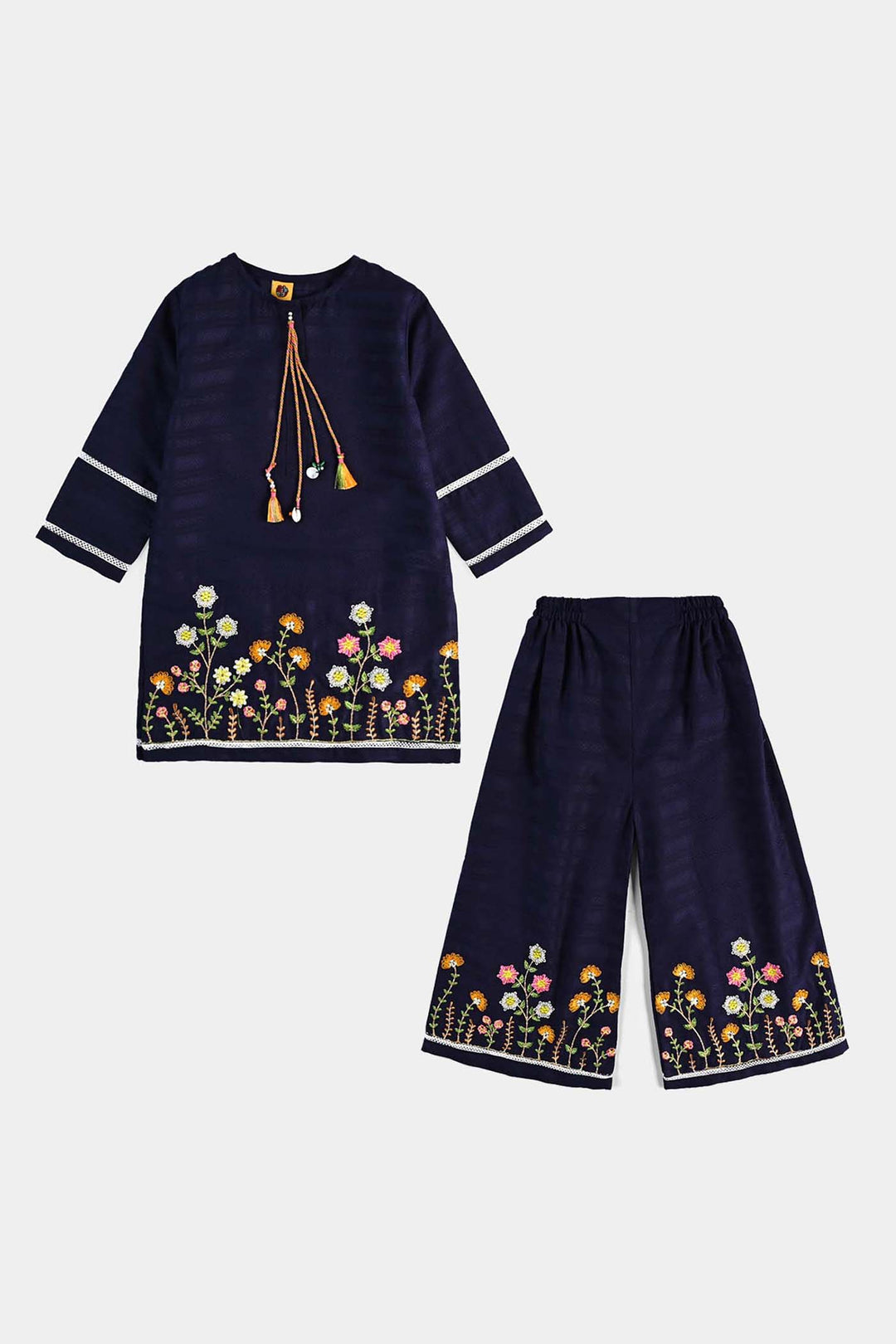 Girls Cotton Emb 2Pcs Garden-Navy Blue