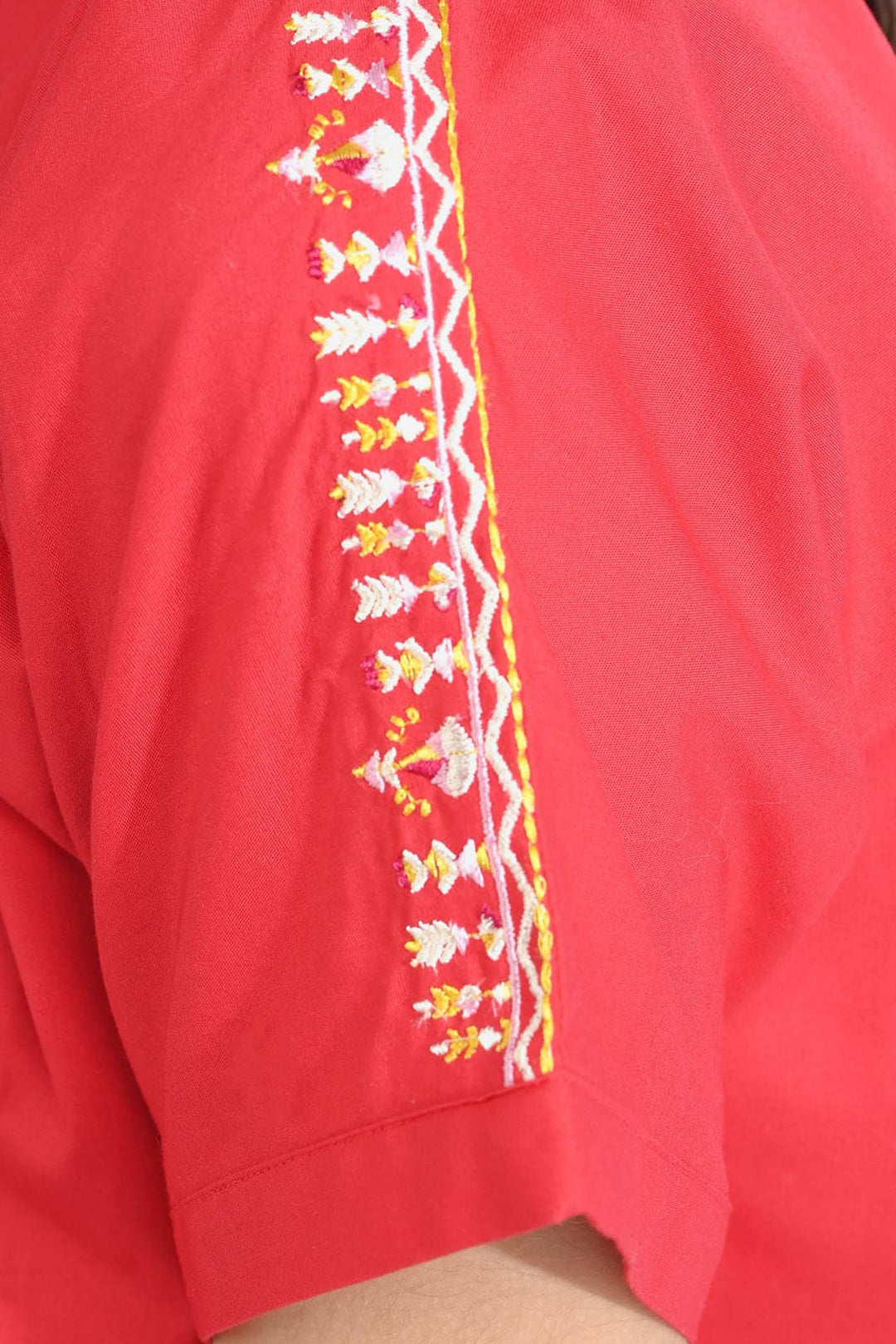 Girls Cotton Emb Top Aztec-Red