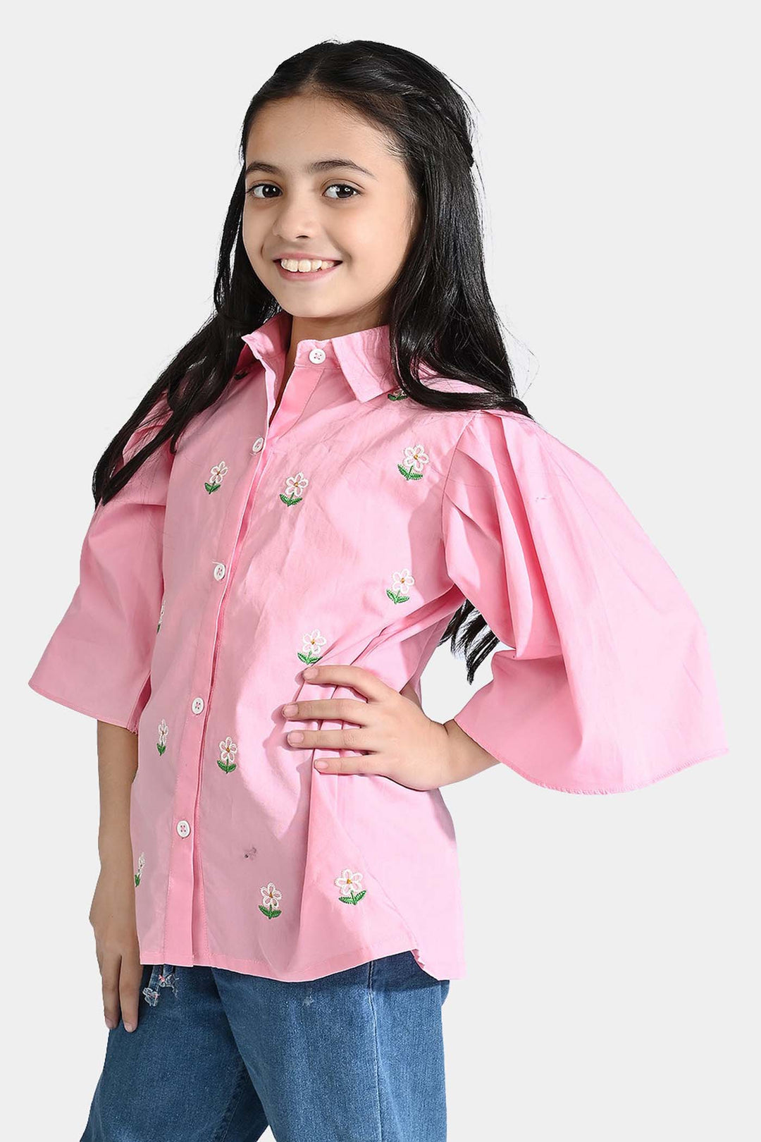 Girls Cotton Emb Top Candy-C.Pink