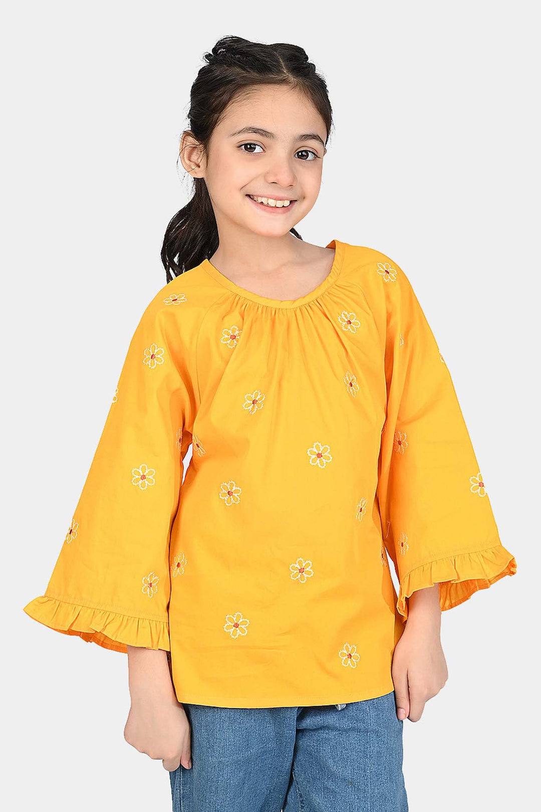 Girls Cotton Emb Top Day Lilly-Citrus