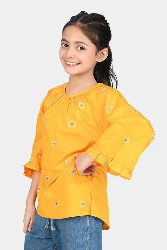 Girls Cotton Emb Top Day Lilly-Citrus