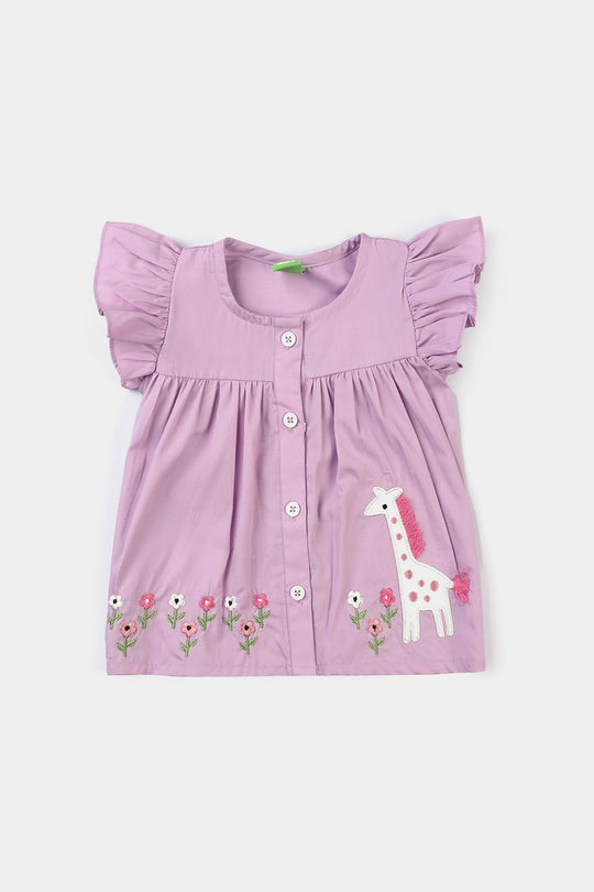 Infant Girls Cotton Emb Top Giraffe In the Garden
