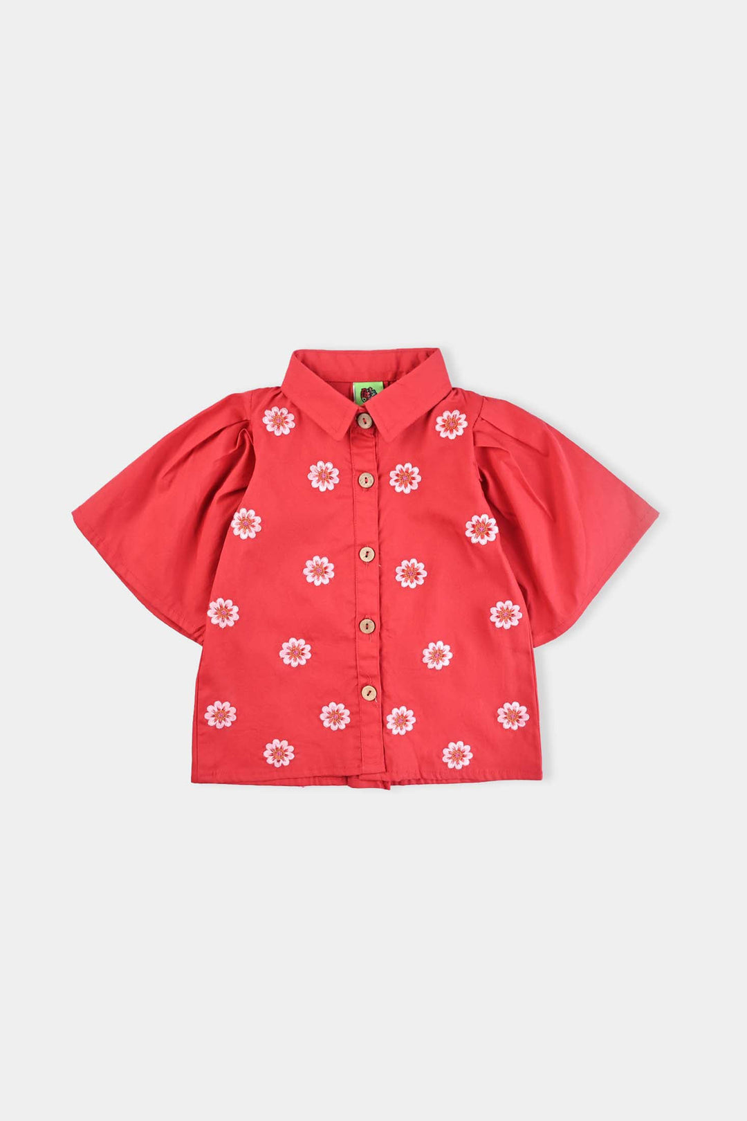 Infant Girls Cotton Emb Top Red Effect-Red