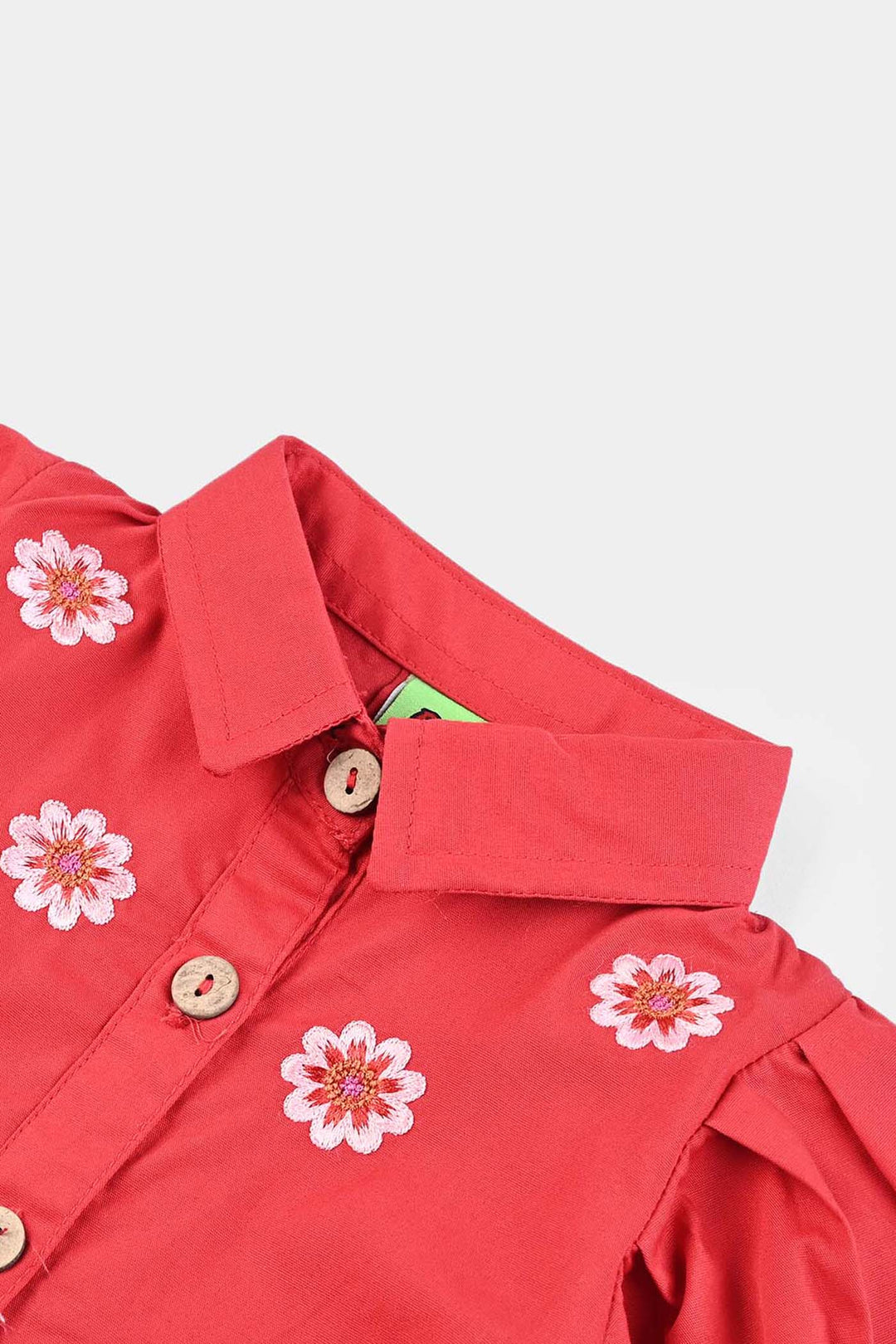 Infant Girls Cotton Emb Top Red Effect-Red