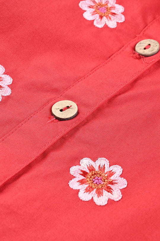 Infant Girls Cotton Emb Top Red Effect-Red