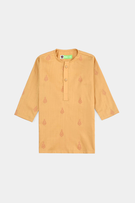 Infant Boys Cotton Slub Printed Kurta (Floral)-Mustard