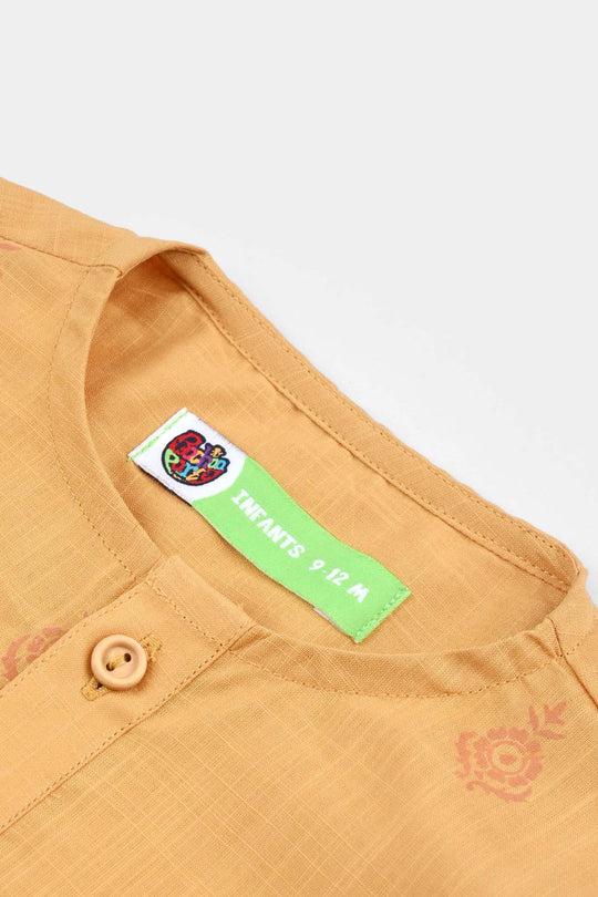 Infant Boys Cotton Slub Printed Kurta (Floral)-Mustard