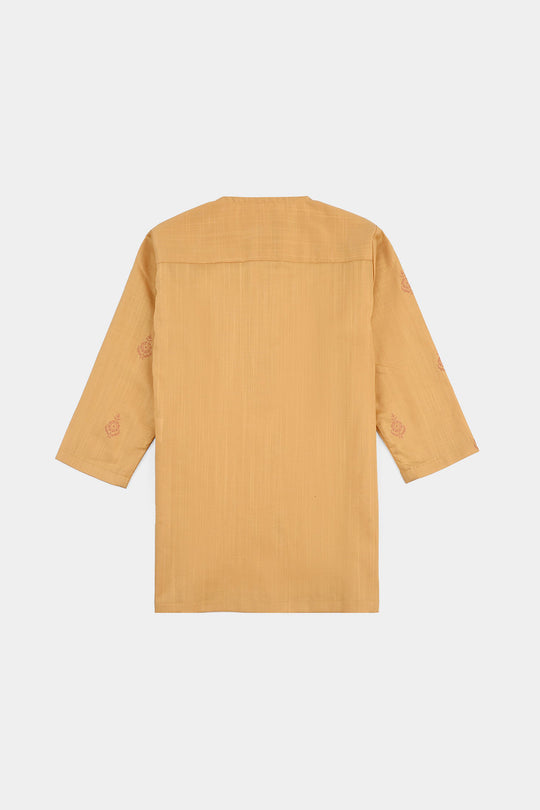 Infant Boys Cotton Slub Printed Kurta (Floral)-Mustard