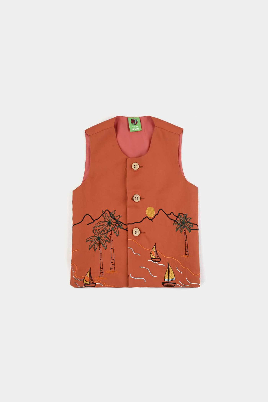 Infant Boys Cotton Poplin 3 Piece Suit (Palm Tree)-B/Orange
