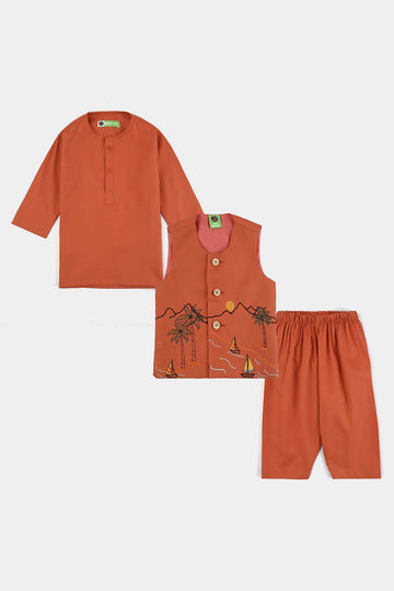 Infant Boys Cotton Poplin 3 Piece Suit (Palm Tree)-B/Orange