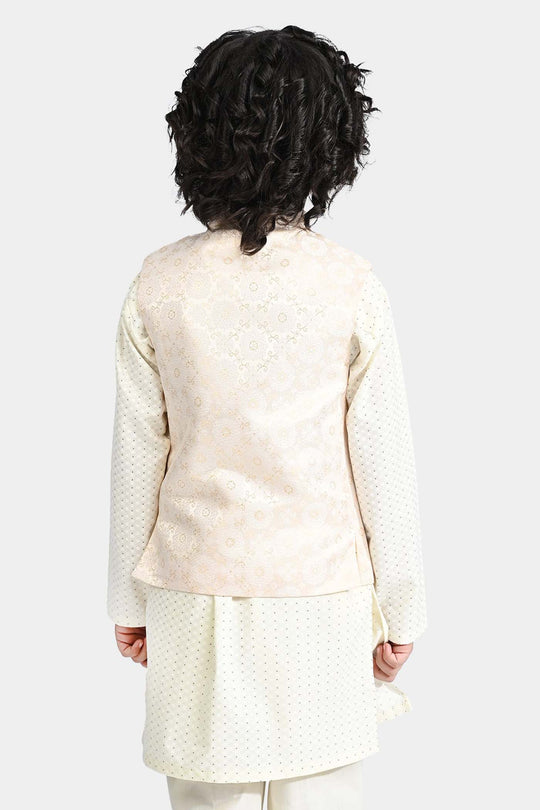 Boys Poly Viscose Waistcoat (Self Pattern)-Off White