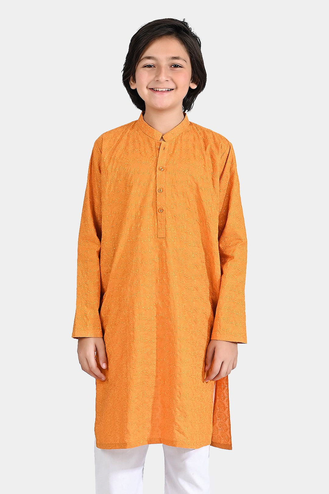 Boys Cotton Basic Kurta (Chicken)-Mustard
