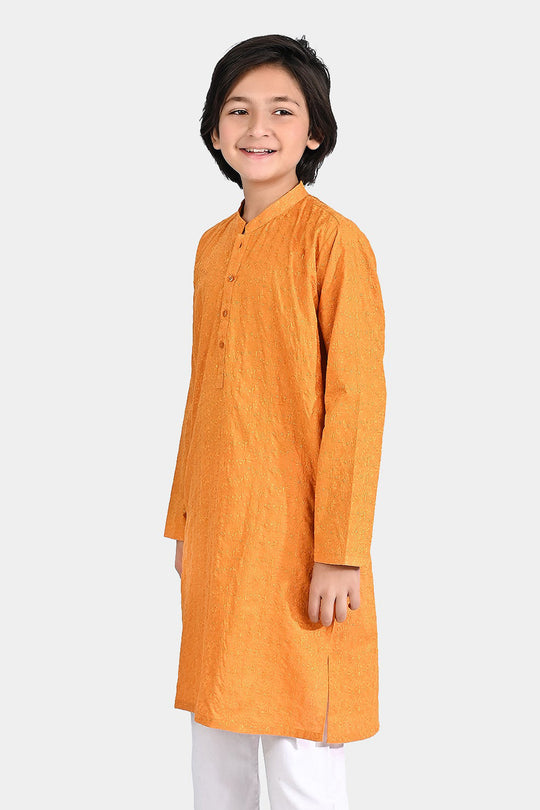 Boys Cotton Basic Kurta (Chicken)-Mustard