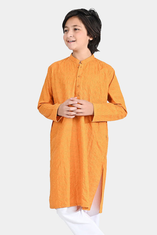 Boys Cotton Basic Kurta (Chicken)-Mustard