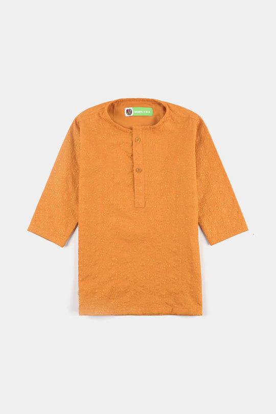Infant Boys Cotton Basic Kurta (Chicken)-Mustard